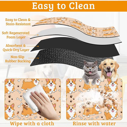 Corgi Feeding Mat, Cute Dogs Absorbent Quick-Dry Cat Dog Food and Water Bowl - Image 5