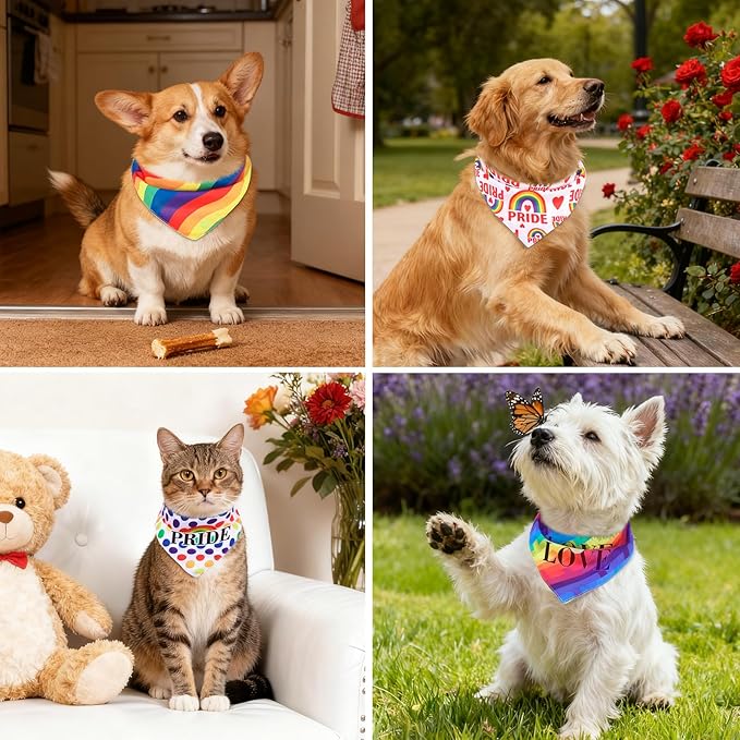 PAWCHIE 4 Pcs Dog Bandanas Gay Pride Rainbow Bandanas, Rainbow Scarf - Image 7