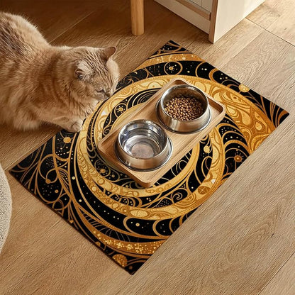 Cat Feedings Mats 20x12 inch Golden Cat Print Pet Bowl Placemat Non Slip Mat - Image 2