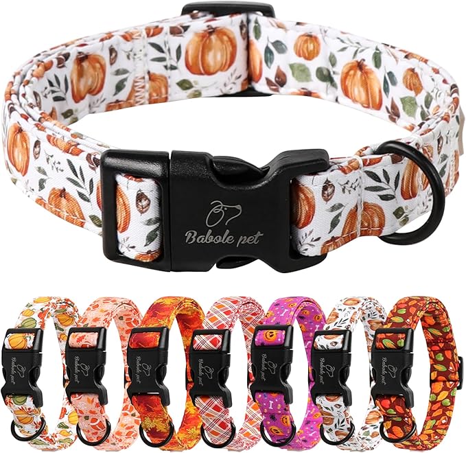 Fall Dog Collar, Cute Orange Pumpkin Pattern Puppy Collar, Soft Comfort by Babolepet