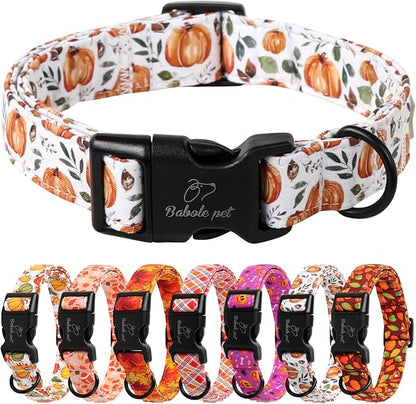 Fall Dog Collar, Cute Orange Pumpkin Pattern Puppy Collar, Soft Comfort by Babolepet