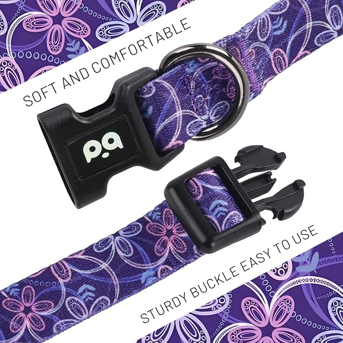 QQPETS Adjustable Soft Dog Collar: Print Flower Pink Multicolor Cute Patterns - Image 3
