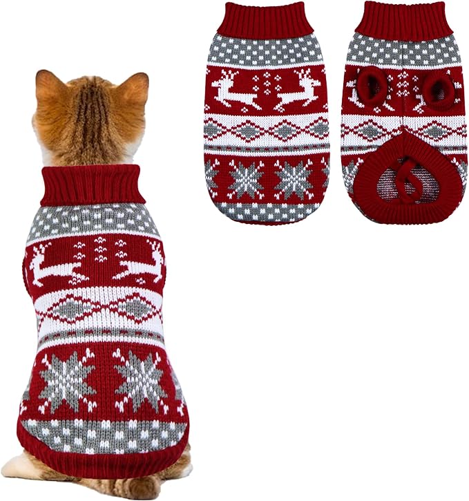 Cat Dog Christmas Sweater Pet Winter Warm Coat Pajamas Small Dog Sweaters by GOYOSWA
