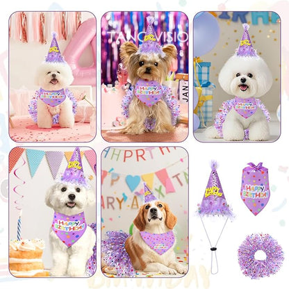 Dog Birthday Bandana with Hat and Dress Girl Set Puppy Birthday Party Supplies - Image 5