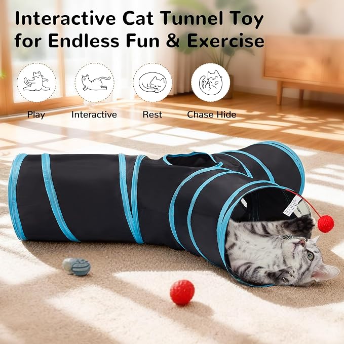 Tempcore Pet Tunnel Tube Cat Toys 3 Way Collapsible, Cat Tunnels - Image 5