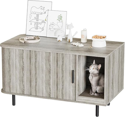 Cat Litter Box Enclosure with Cat Scratch Pad, Sliding Door, 37.4" Litter Box - Image 9