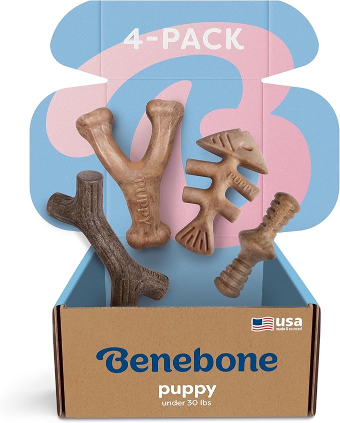 Benebone Puppy 4-Pack Dog Chew Toys, Made in USA, 30lbs and Under, by Benebone