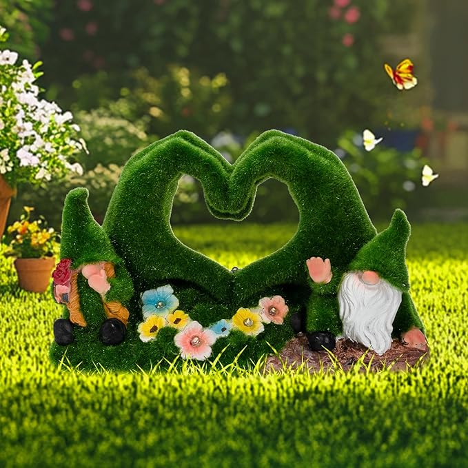 St Patricks Day Gnome Garden Gnome Statue Heart-Shaped Moss Covered Outdoor by Twinbling