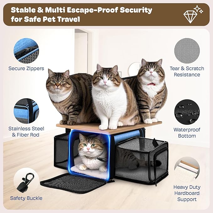 Top and 2 Sides Expandable Cat Carrier 18x11x11, TSA Airline Approved Dog - Image 5