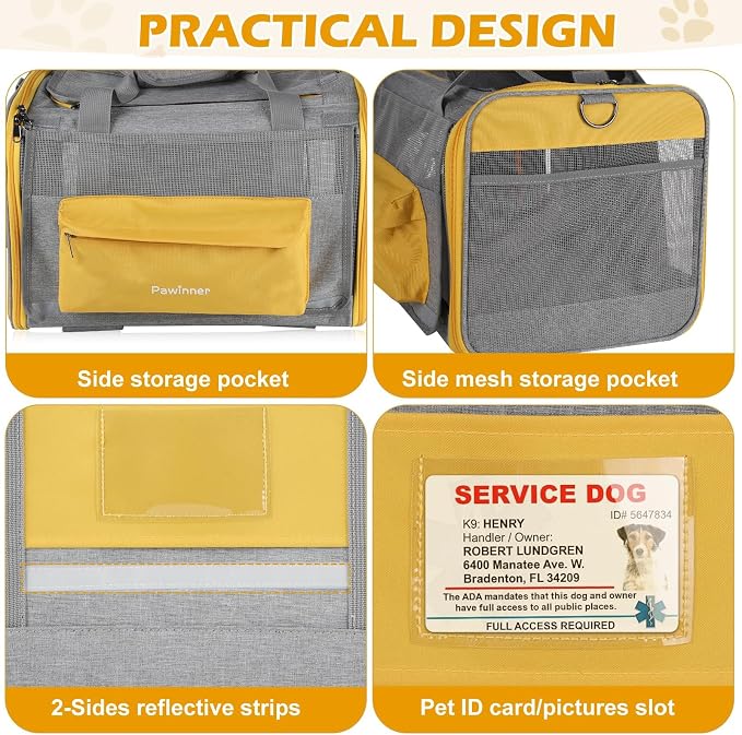 Pawinner Cat Carriers, 17.7"x13"x13" Collapsible Pets Travel Carriers Dog - Image 6