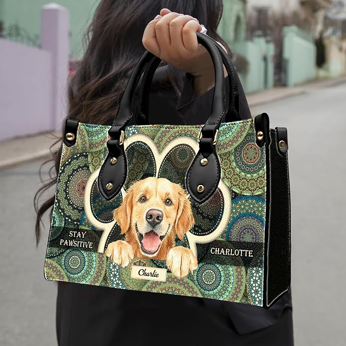 Personalized Pet Mom Leather Handbag – Custom Name Dog Cat Photo Purse - Image 2