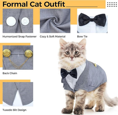 DENTRUN Cat Tuxedo Outfit, Sphynx Cat Costume Formal Suit - Image 3