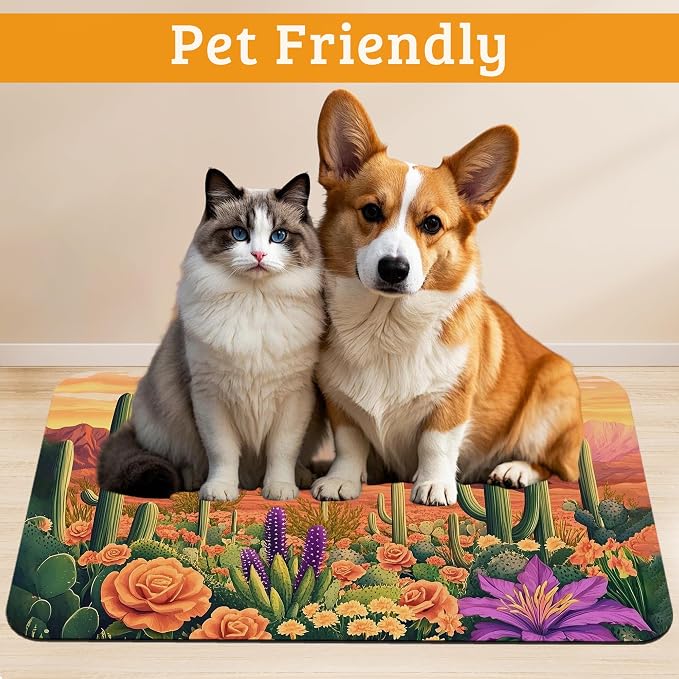 Pet Feeding Mat, Cactus Absorbent Dog Cat Food Mat Desert Dog Mat - Image 2