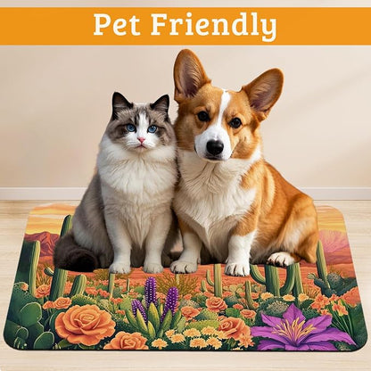Pet Feeding Mat, Cactus Absorbent Dog Cat Food Mat Desert Dog Mat - Image 2