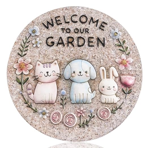 Garden Stepping Stones Outdoor, 9.8" Resin Pet Cat Dog Bunny Stepping Stone by Bechivie