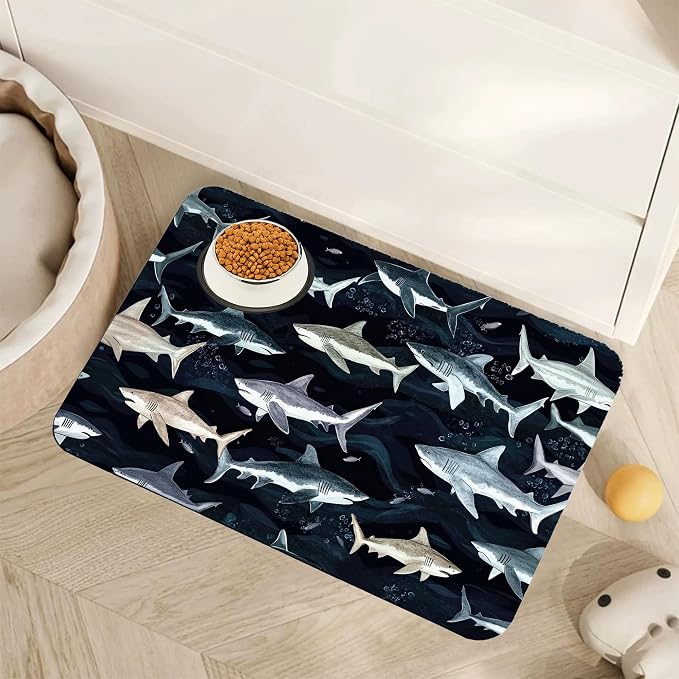 Cute Shark Dog Cat Food Mat, Absorbent Pet Feeding Mat by Unknown