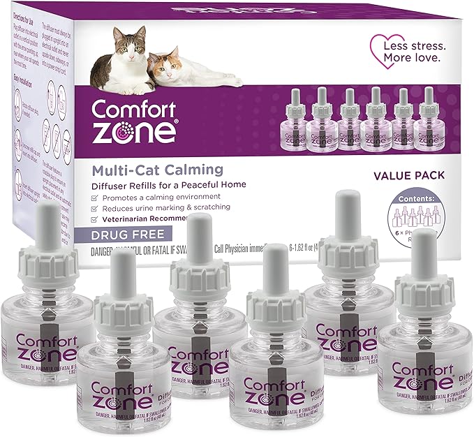 COMFORT ZONE Multi Cat Calming Diffuser Refill, 6 Pack – Cat Calming Pheromone by ComfortZone