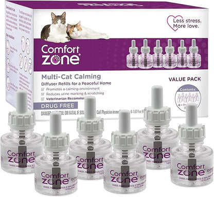 COMFORT ZONE Multi Cat Calming Diffuser Refill, 6 Pack – Cat Calming Pheromone by ComfortZone