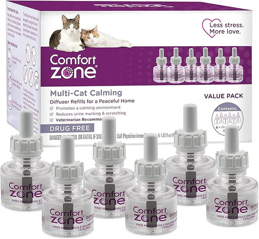 COMFORT ZONE Multi Cat Calming Diffuser Refill, 6 Pack – Cat Calming Pheromone by ComfortZone