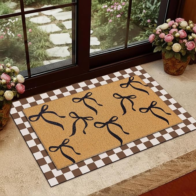 Tinideya 2 Pcs Boho Bows Door Mat Welcome Non Slip Coir Mats Floor Layering - Image 5