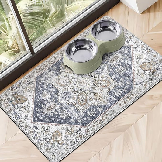 Dog Food Mats for Floors, Absorbent Dog Bowl Mat for Food and Water Dispenser by Cuslnox