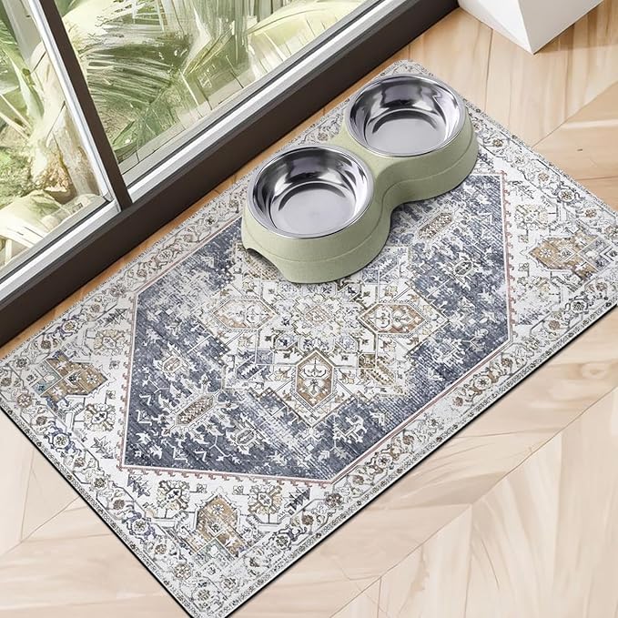 Dog Food Mats for Floors, Absorbent Dog Bowl Mat for Food and Water Dispenser by Cuslnox