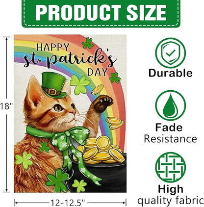 Dyrenson Happy St Patricks Day Orange Cat Decorative Garden Flag, Pet Rainbow - Image 2