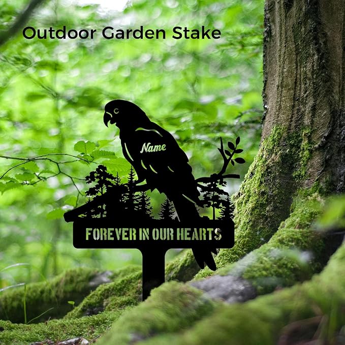 Custom Parrot Memorial Metal Stake – Personalized Grave Marker - Image 2