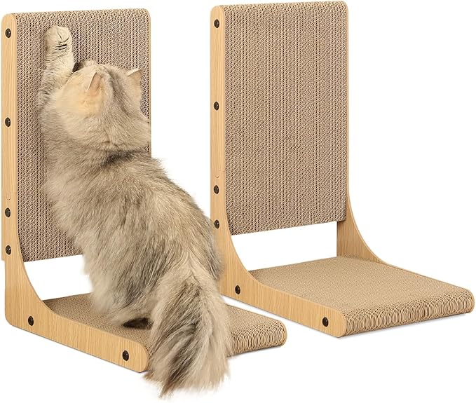 Zakkart 2-Pack Cat Scratching Board, 19.7'' Tall Cardboard L Shape Vertical Cat by Zakkart