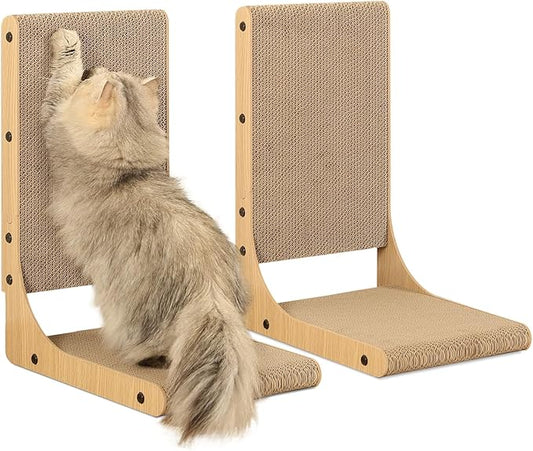 Zakkart 2-Pack Cat Scratching Board, 19.7'' Tall Cardboard L Shape Vertical Cat by Zakkart