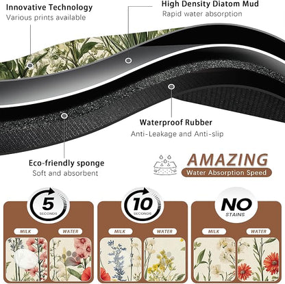 Vintage Flower Botanical Garden Dog Cat Food Mat, Absorbent Pet Feeding Mat - Image 3