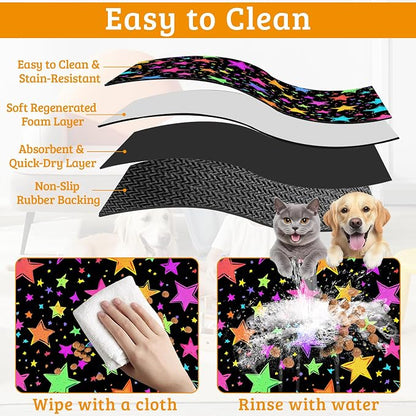 Neon Stars Dog Food Mat, Bright Colorful Absorbent Pet Feeding Mat - Image 5