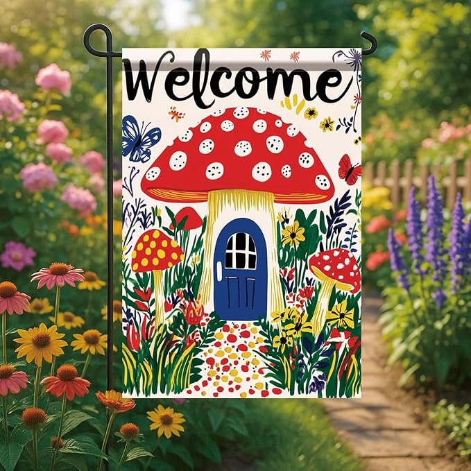Mushroom House Garden Flag 12x18 Inch Welcome Yard Banner Whimsical Fairy Tale - Image 5