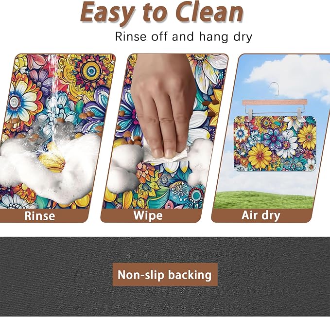 Floral Dog Food Mat for Floors, Cute Mandala Flower Absorbent Quick-Dry Pet - Image 4