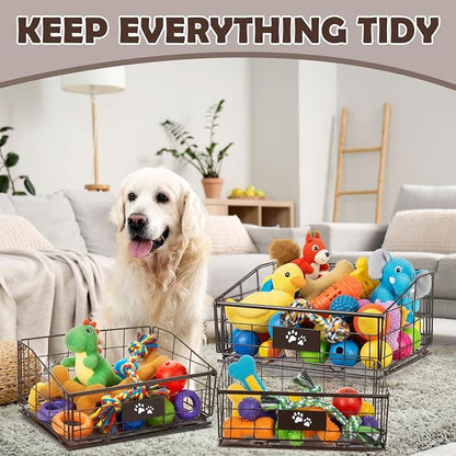 Mimorou 3 Pack Metal Dog Toy Baskets Multi-sized Foldable Dog Toy Bins Box - Image 5