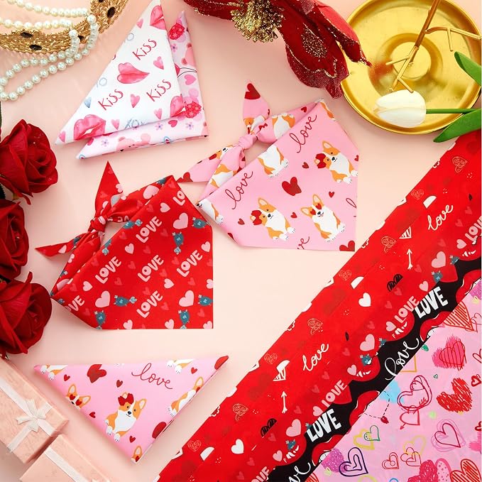 Abbylike 50 Pcs Valentines Day Dog Bandanas Bulk Red and Pink Bandanas - Image 5