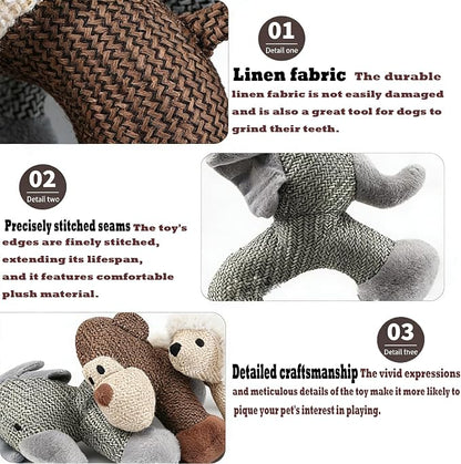Linen Safari Companions, Squeaky Dog Chew Animals, - Image 5