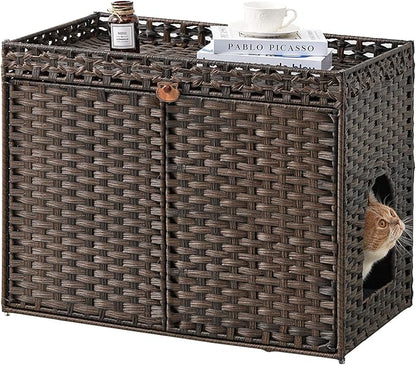 Cat Litter Box Enclosure Furniture, Handwoven Rattan Hidden Litter Box by SETVSON