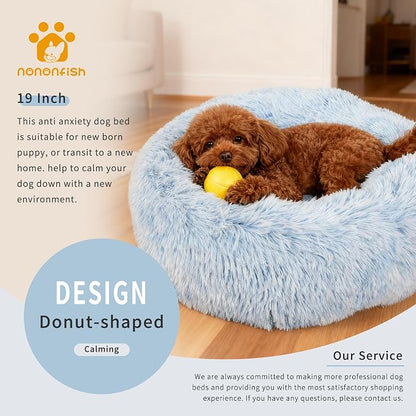 Calming Donut Dogs Beds for Small Dogs Washable, 19inch Fluffy Round Puppy Bed - Image 6