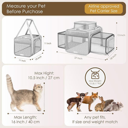 Top and 2 Sides Expandable Cat Carrier 18x11x11, TSA Airline Approved Dog - Image 4