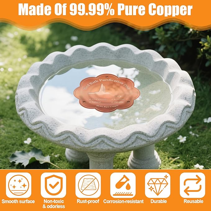 2P 4inches Bird Bath Purification Disk, 99.99% Pure Copper Bird Bath Disc Safe - Image 3