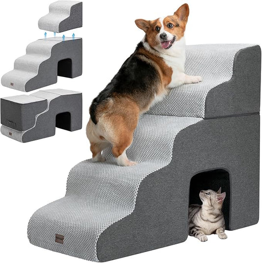 Dog Stairs for High Beds with Tunnel, 5-Step Dog Steps for Small Dogs and Cats by Garnpet