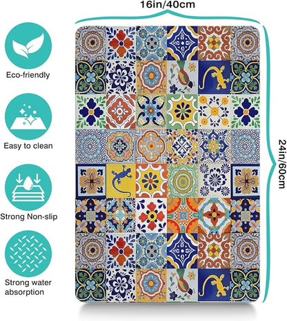 Moroccan Trellis Dog Food & Water Mat, Mexican Talavera Boho Colorful Colorful - Image 6