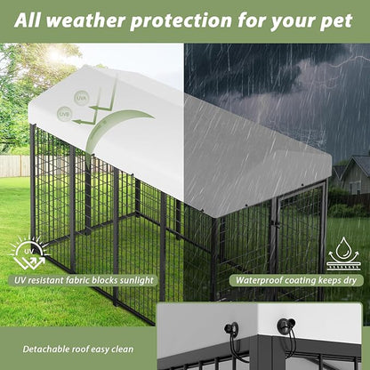 LOVMOR Outdoor Dog Kennel with Roof, Heavy Duty Steel Dog Run Enclosure - Image 3
