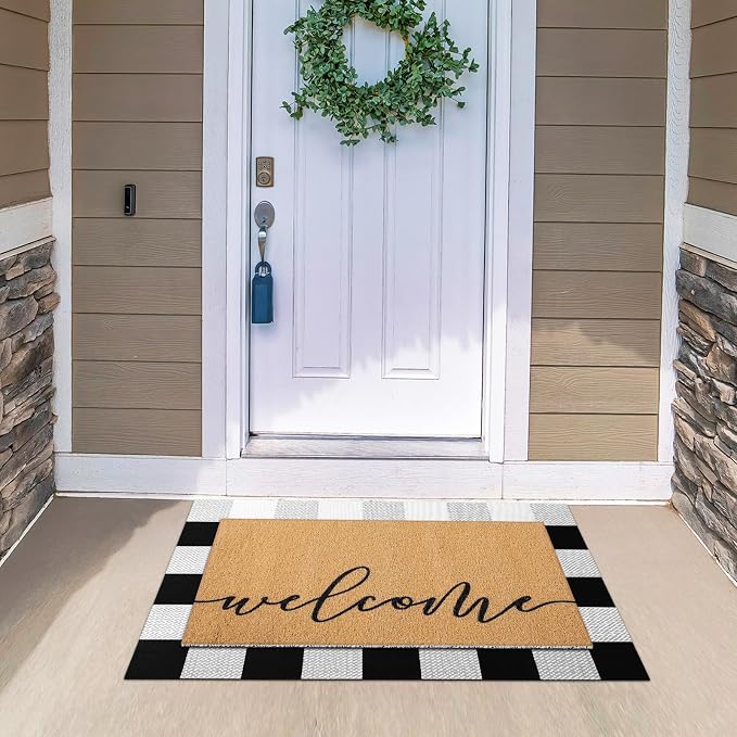 Tinideya 2 Pcs Door Mat Welcome Non Slip Coir Mats Floor Layering Doormats - Image 7