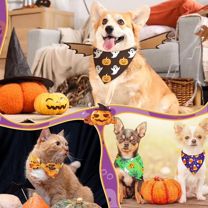 Sanwuta 50 Pcs Halloween Dog Bandanas and Collar Bow Ties Set 25 Bandanas Bulk - Image 4