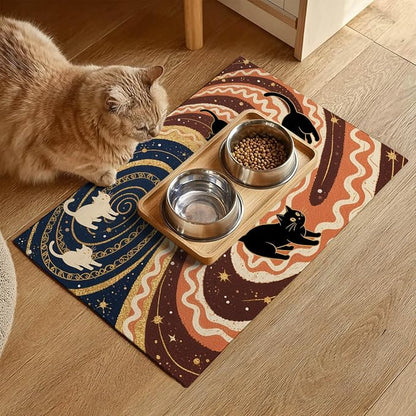 Pet Feedings Mats 20x12 inch Black Cat Design Pet Bowl Placemat Non Slip Mat - Image 2