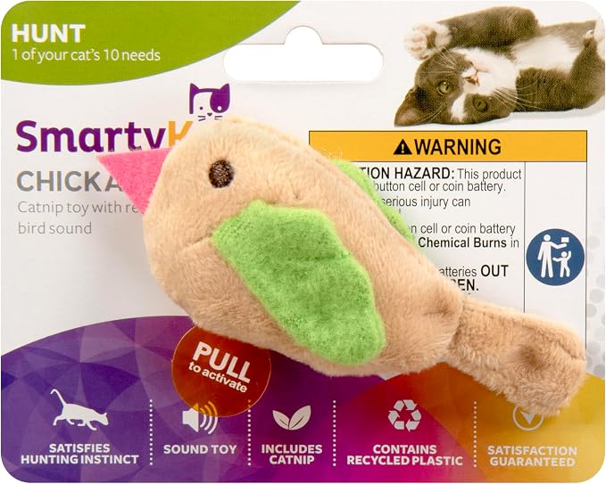 SmartyKat Chickadee Chirp Electronic Sound Cat Toy, Contains Catnip, Battery - Image 8
