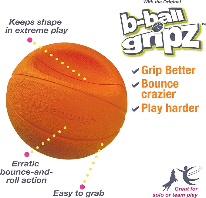 Nylabone Power Play Gripz Felt Basketball Rubber Fetch Toy, Squeaky Ball - Image 2
