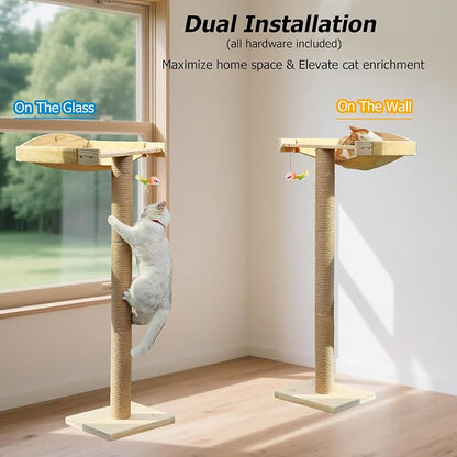 Cat Window Perch with Tall Scratching Posts, Inside 46" Climbing Tree Hammmock - Image 3